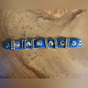Natasha Couture Blue Leather Bracelet with Gold Details